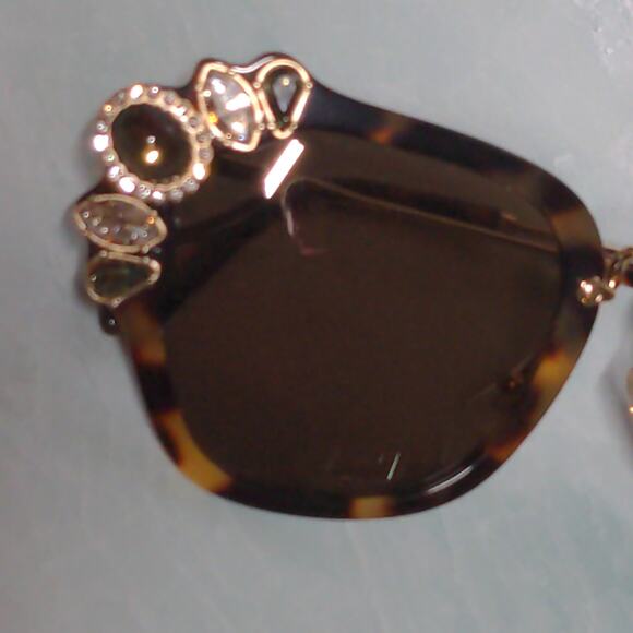 Miu Miu Light Havana Brown Sunglasses Jeweled Cat Eye 100% UV Protection main image 6